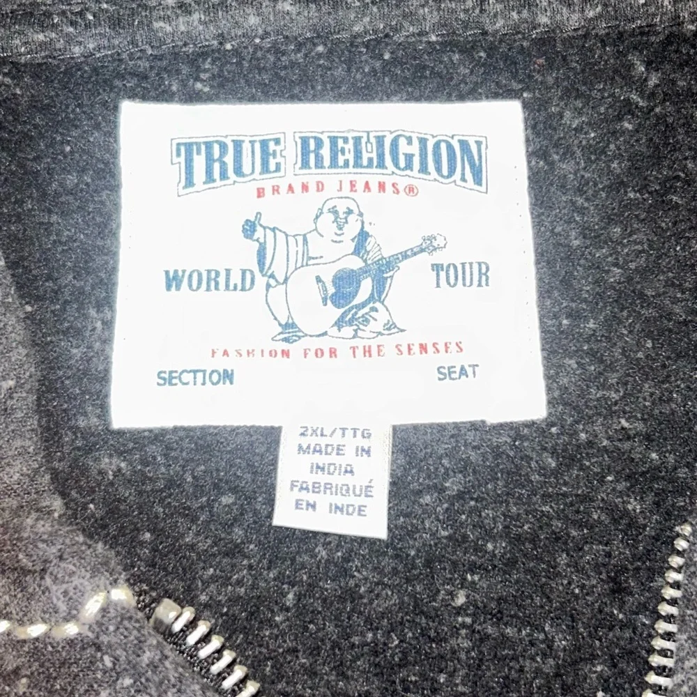 True Religion Mens‎ Big T Stitch Zip Up Hoodie Charcoal Grey 2XL MHUB129YE7